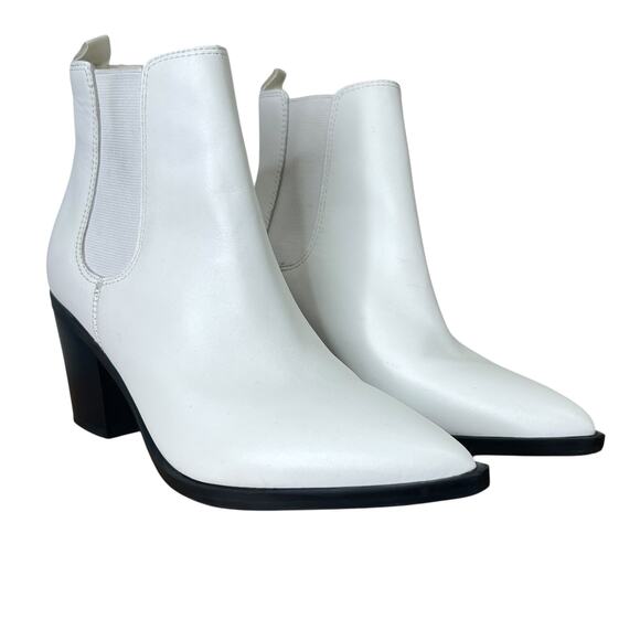 Nine West Wyliis White Leather Chelsea Ankle Boots Boots Size 6M Pointed Toe - Picture 3 of 10